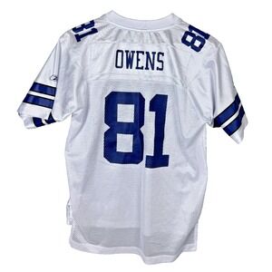 Kids Reebok NFL Dallas Cowboys Owens‎ 81 Football Jersey White Blue Size L 14-16